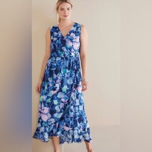 Soft Surroundings Blue and Pink Floral Maxi Dress